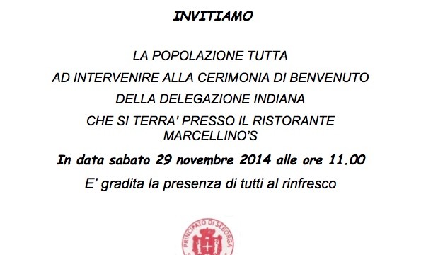 Invito cerimonia di benvenuto della delegazione Indiana